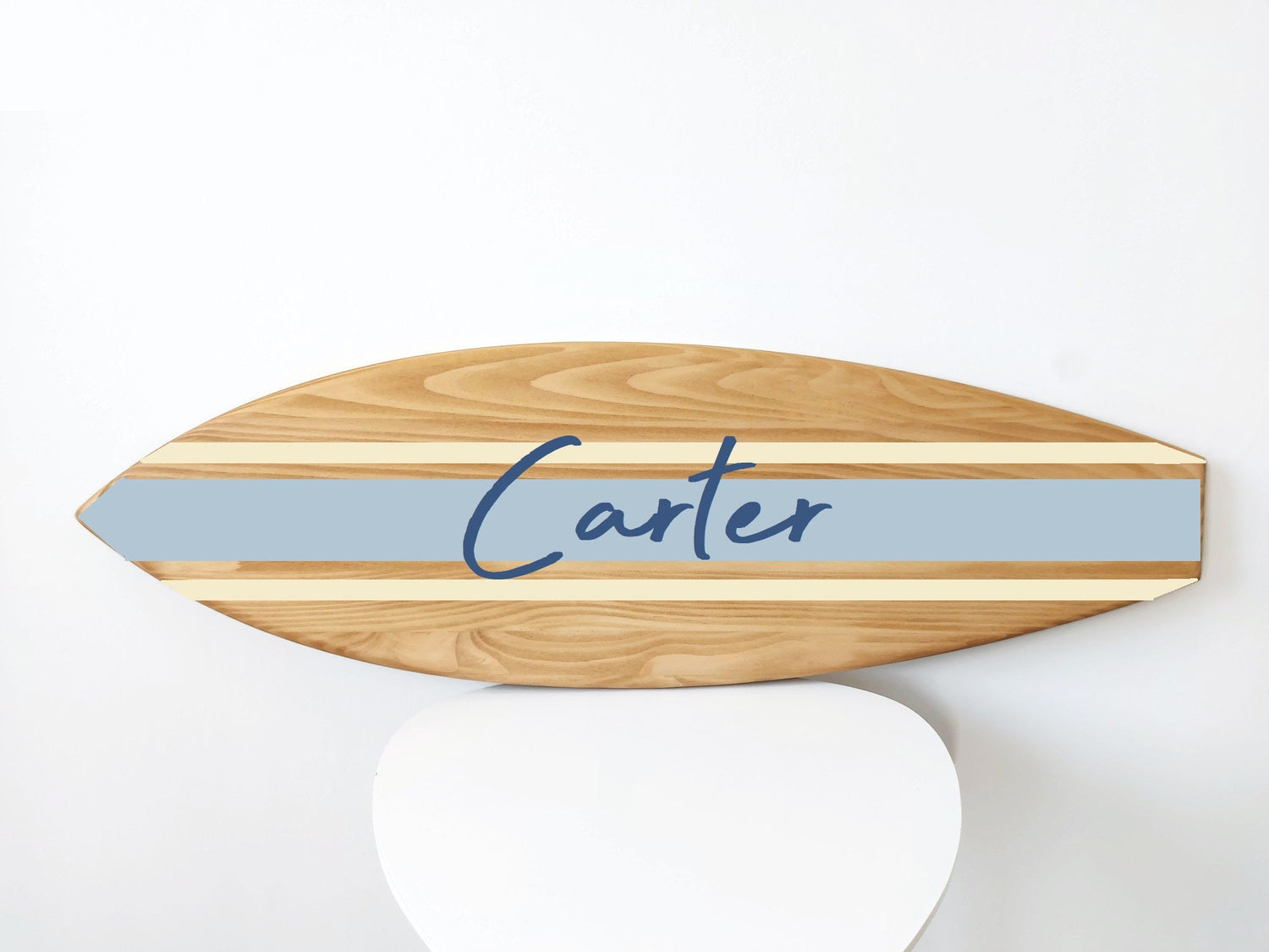 Surfboard sign with baby name