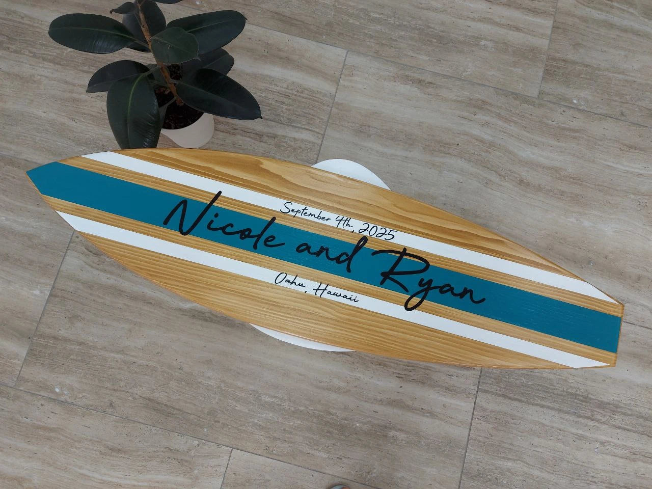 Surfboard wedding guest book