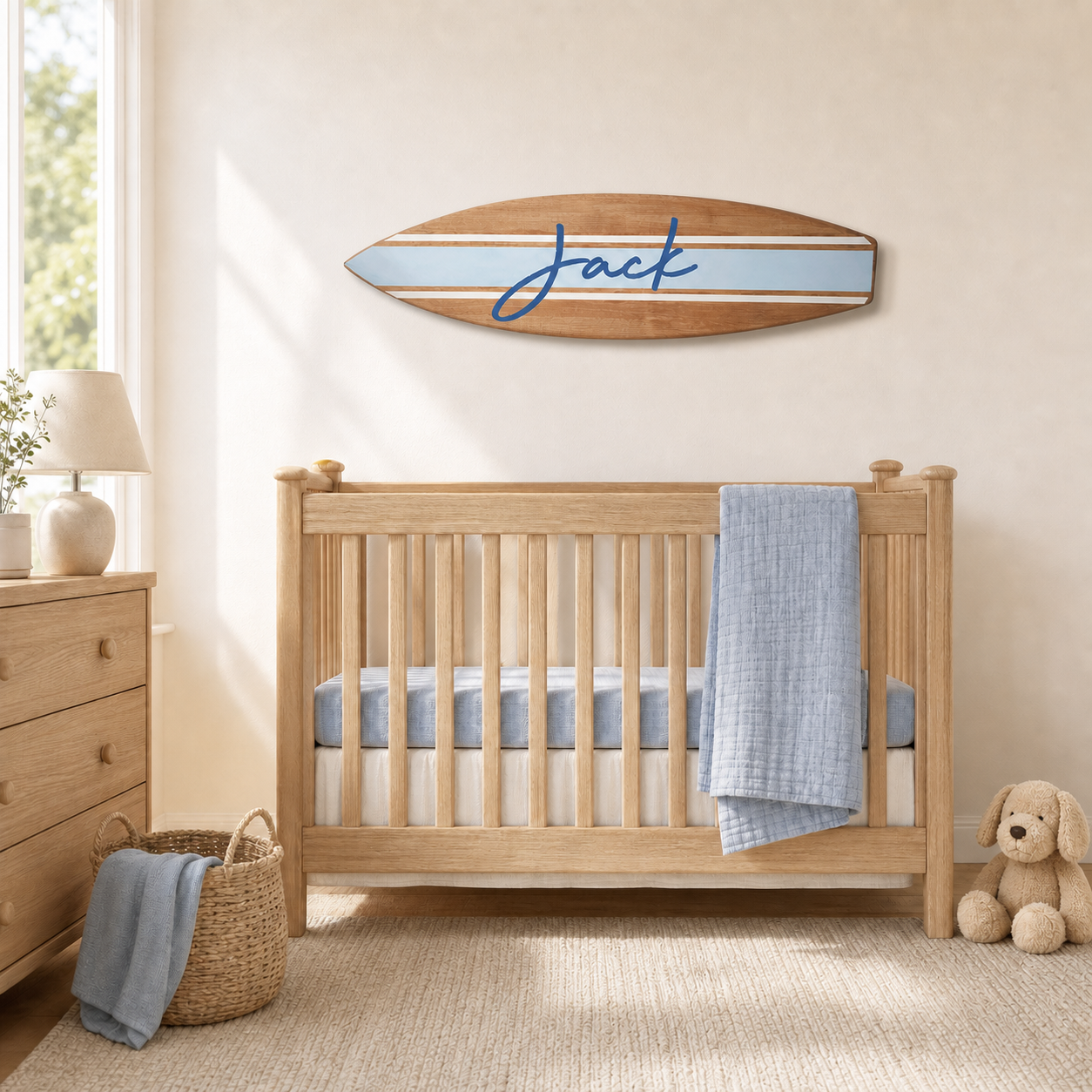 Personalized Wooden Surfboard Name Sign – Coastal Nursery Wall Decor