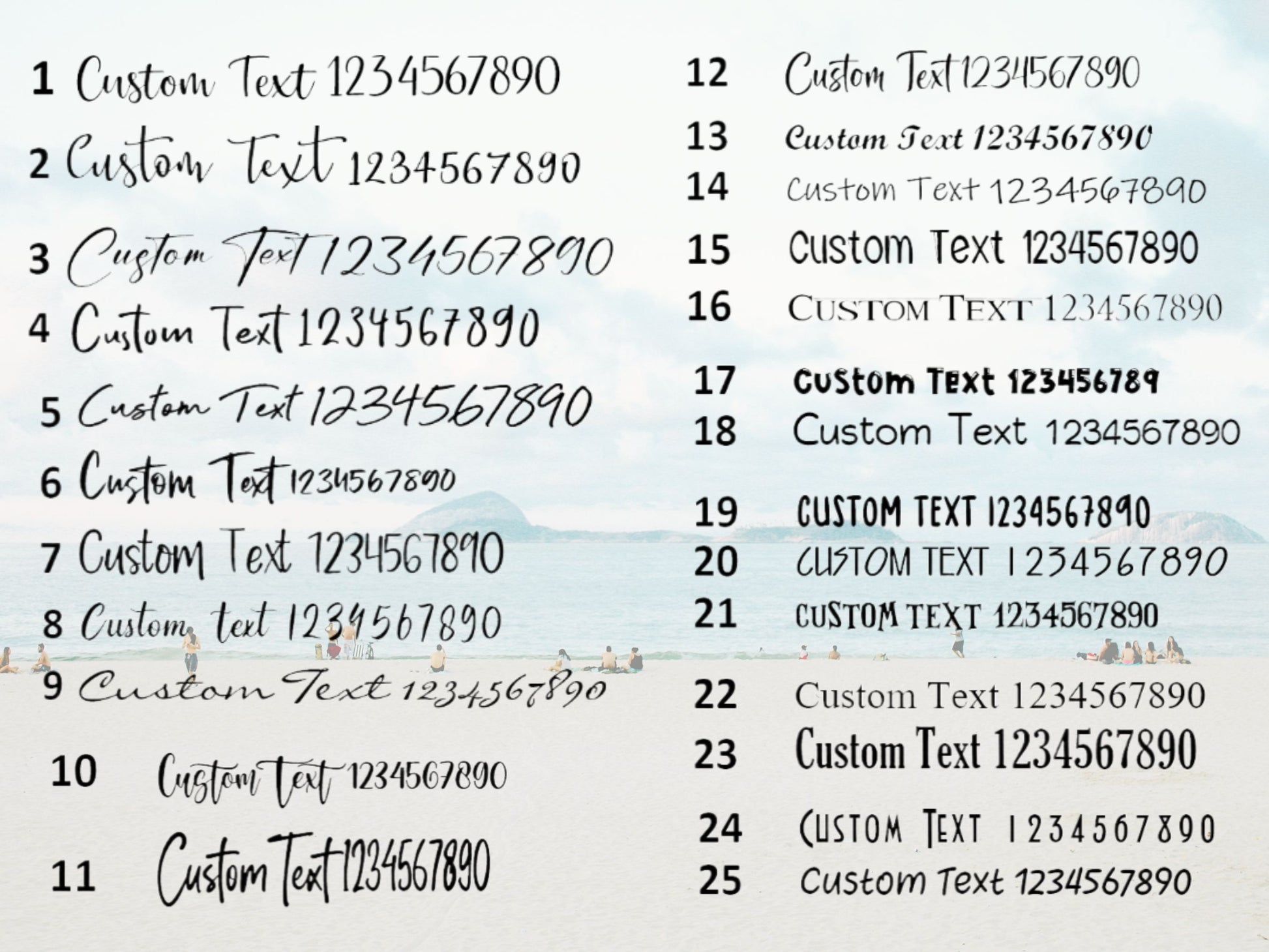 List of custom text sequences on a white background