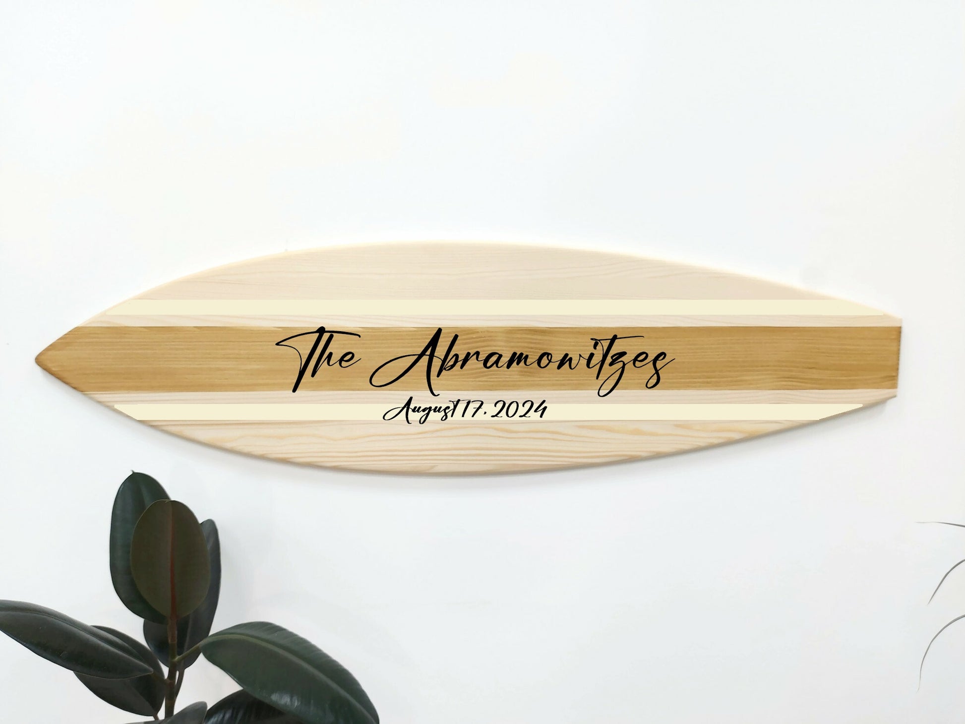 Personalized surfboard family name sign with custom text