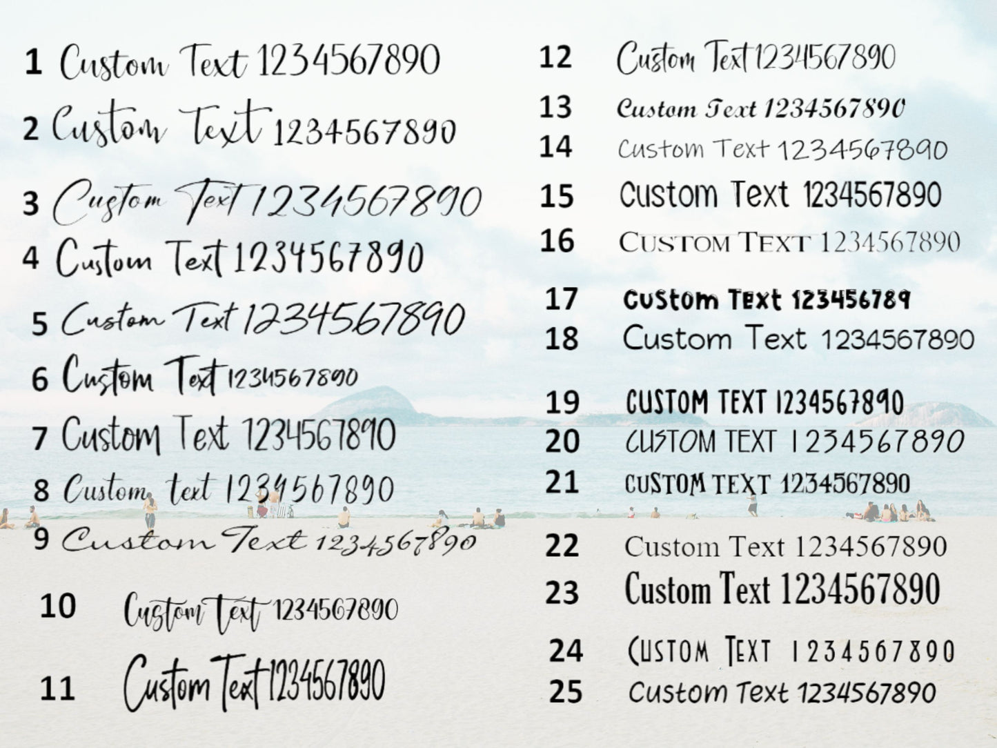 List of custom text sequences on a white background