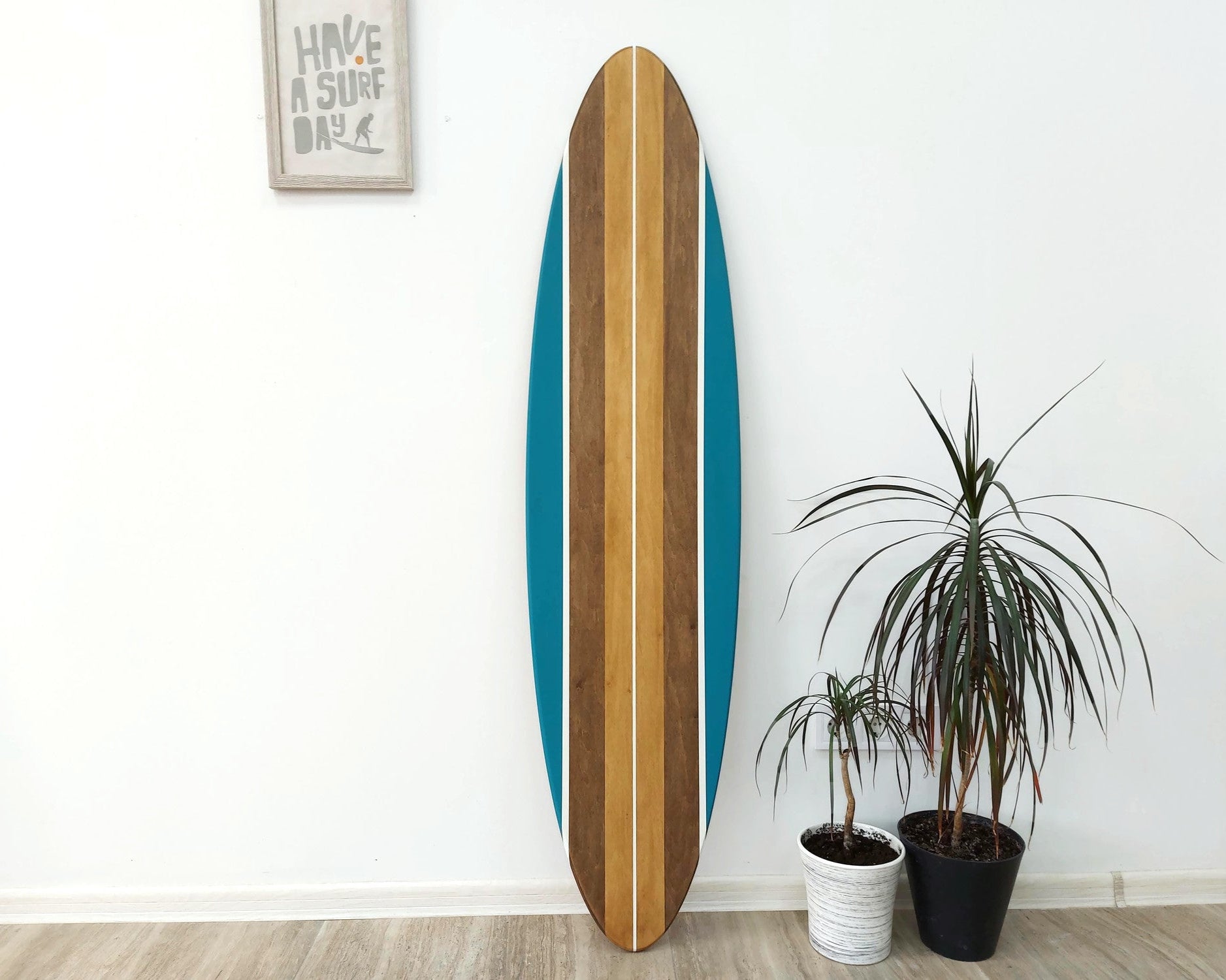 Decorative wooden surfboard sign for beach room décor wall art