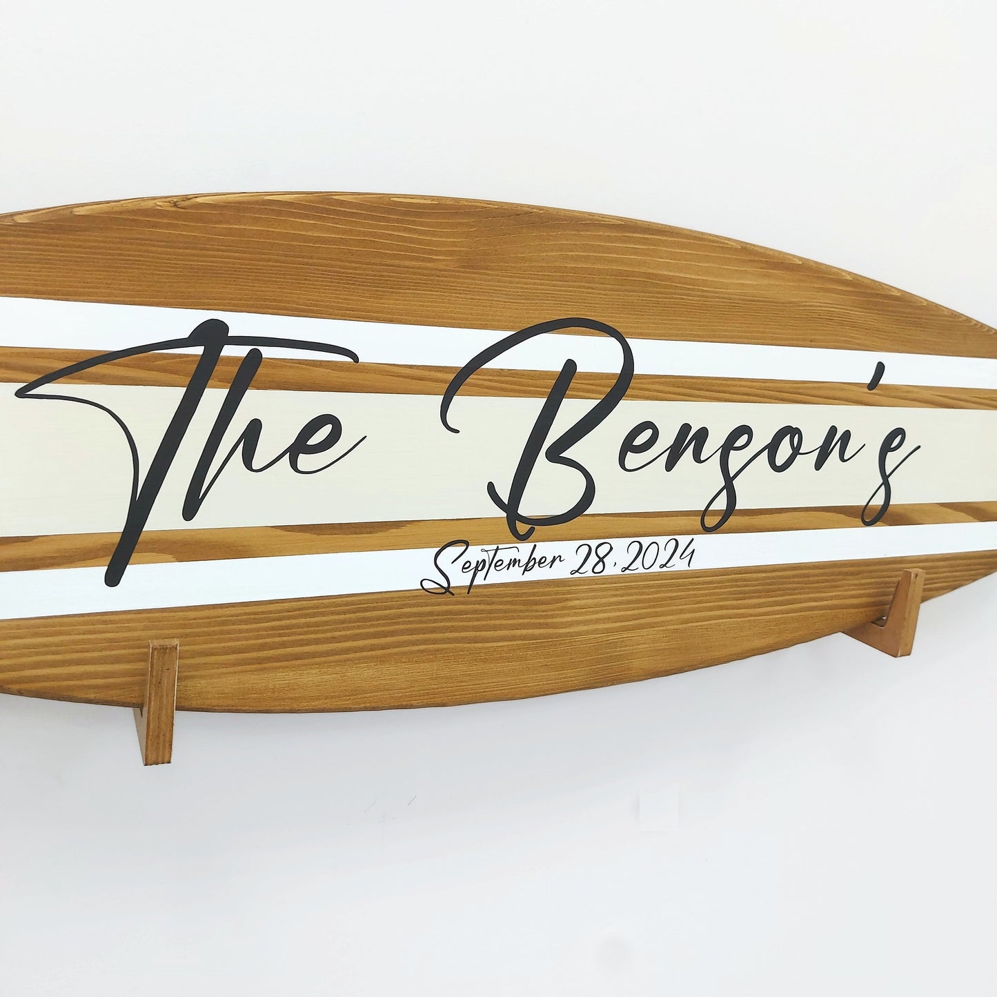 Handmade decorative surfboard wedding sign for beach ceremony