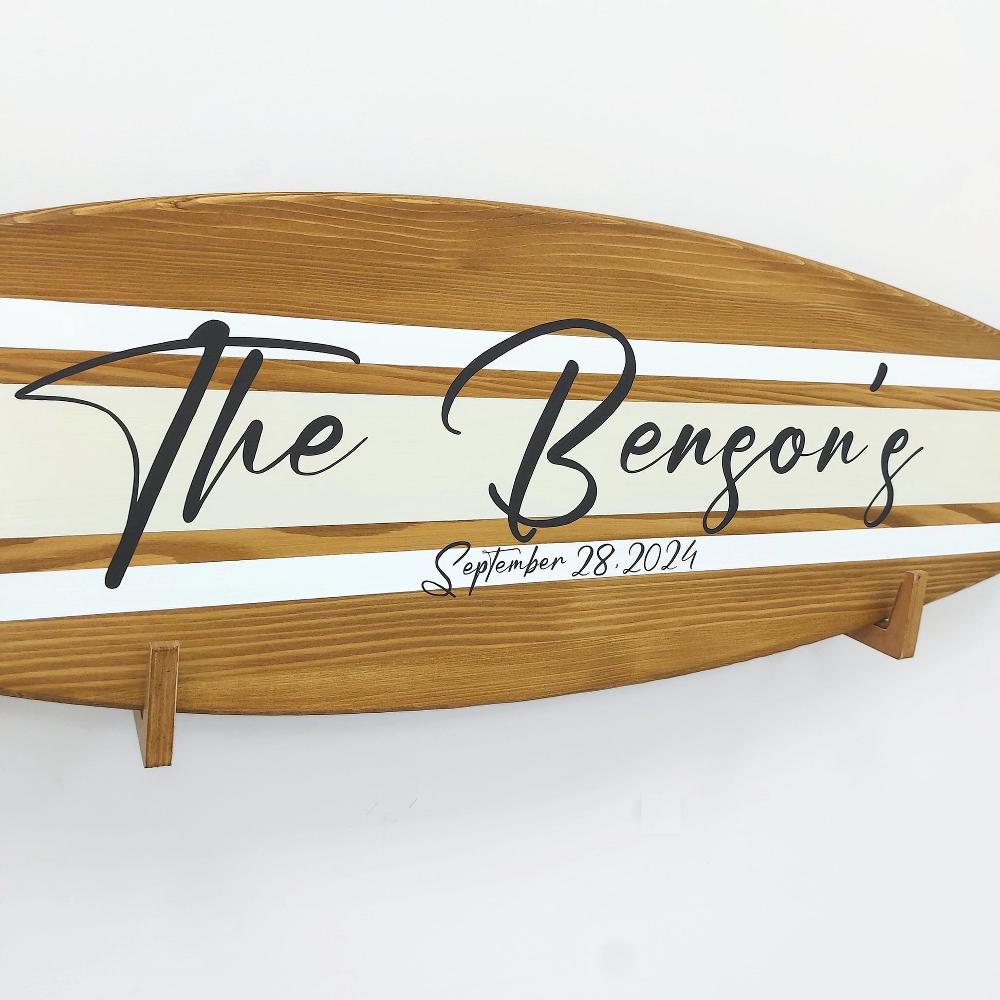 Handmade decorative surfboard wedding sign for beach ceremony