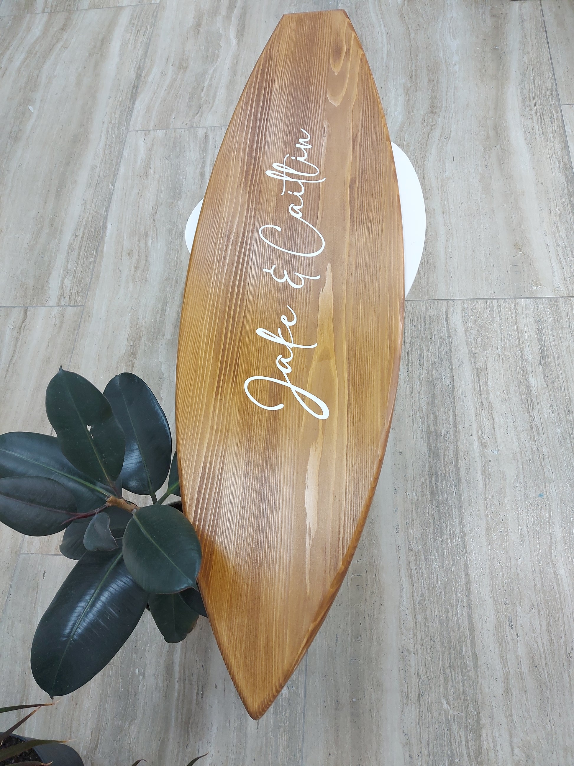 Handmade wooden surfboard guest book alternative for beach wedding décor
