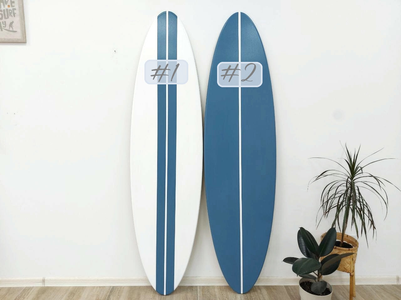 Decorative surfboard wall décor in coastal living room