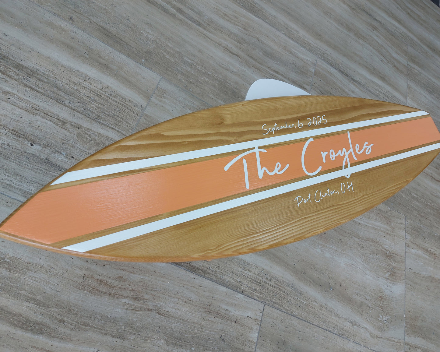 Surfboard wedding sign wooden alternative guest book front view