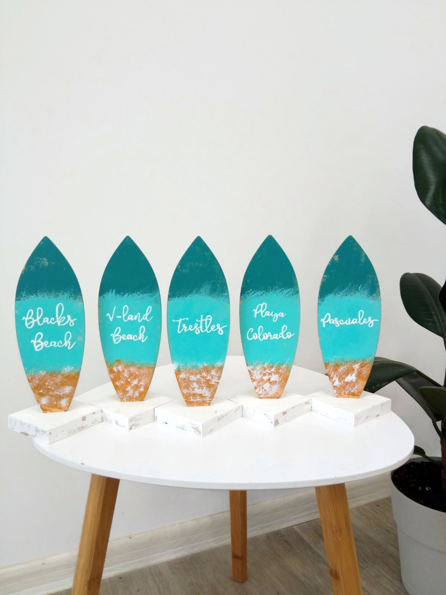 Ocean themed wedding table number wood sign for beach celebration