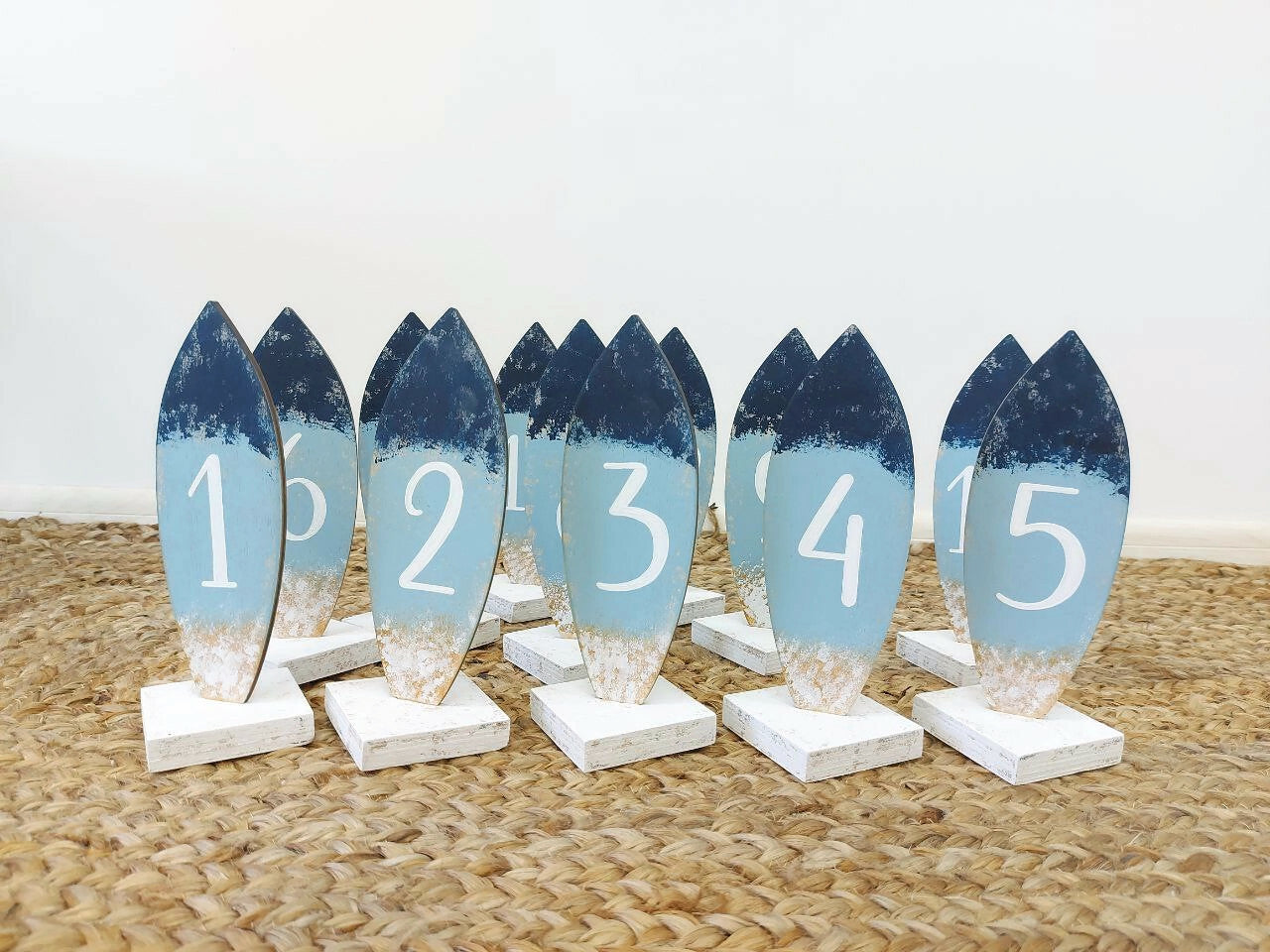 Nautical wedding reception wooden table numbers beach theme
