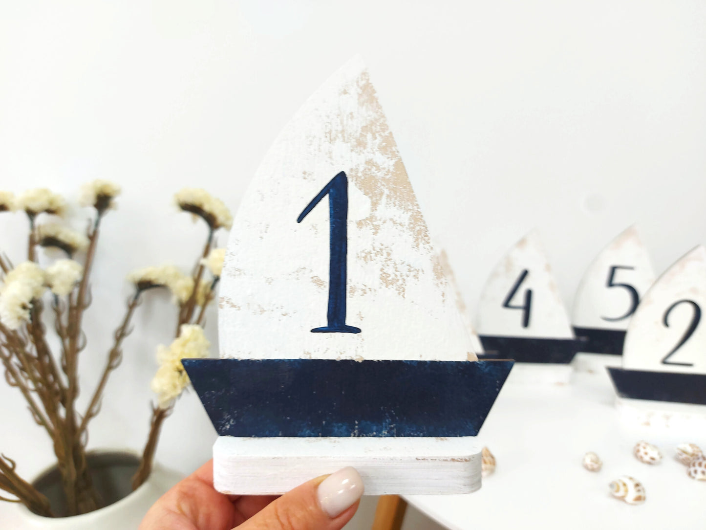 Rustic beach house decoration wooden number centerpiece