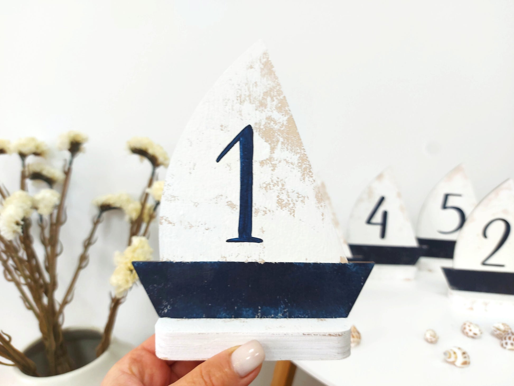 Rustic beach house decoration wooden number centerpiece