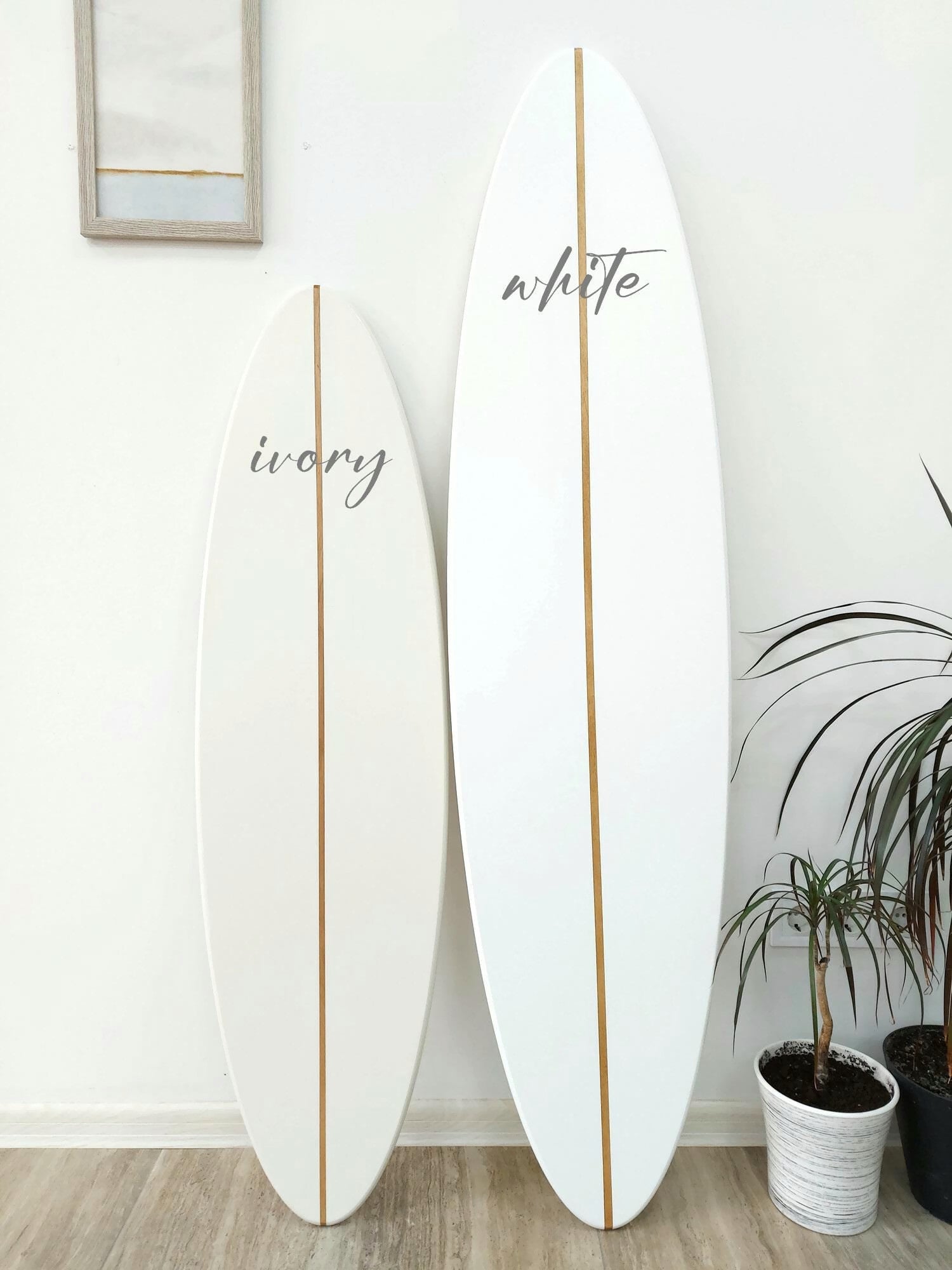 Tropical white surfboard wall art for beach house decoration