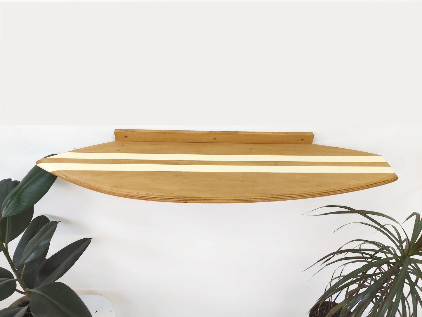 Ocean themed décor wood surfboard shelf beach house decoration