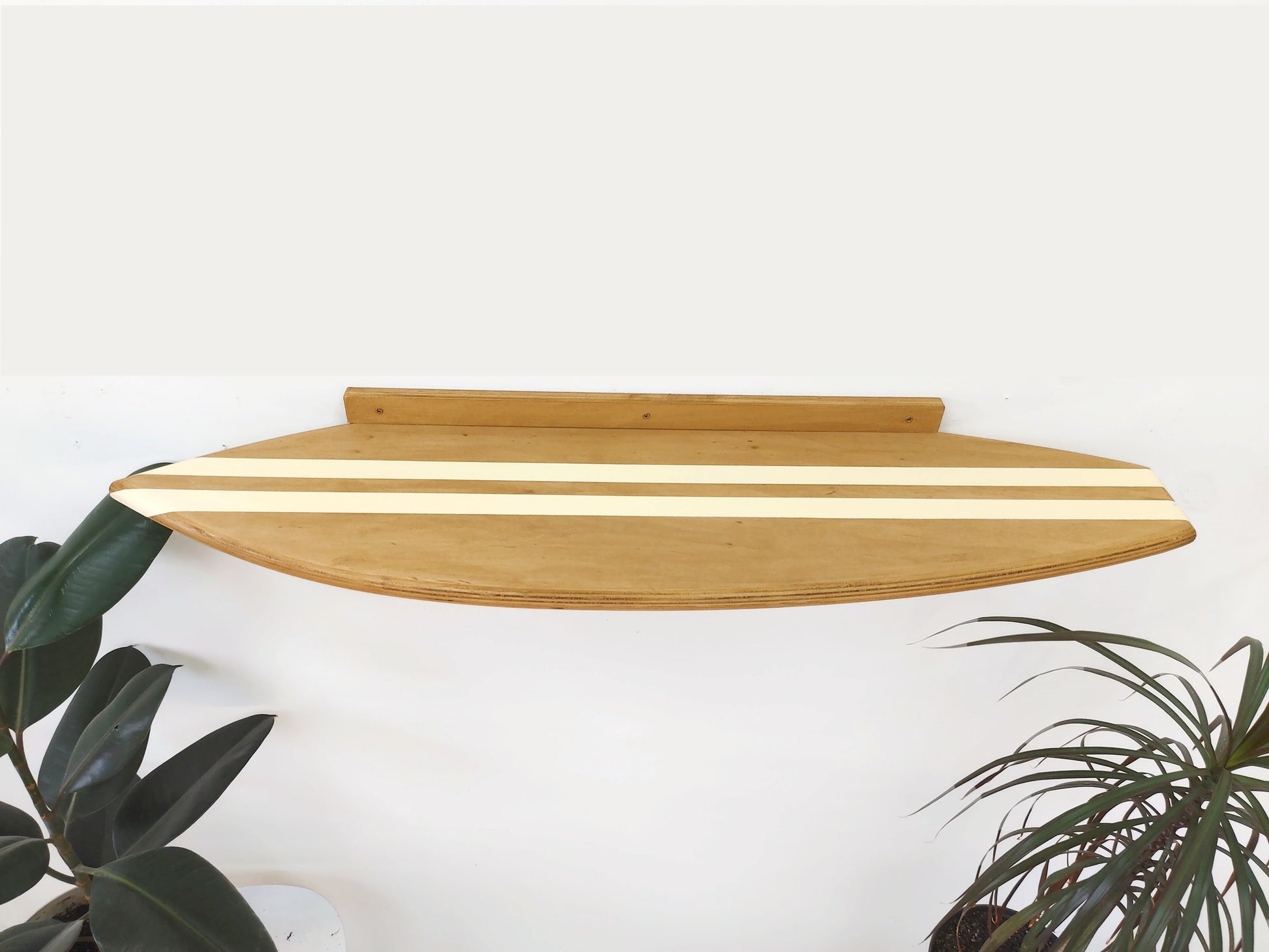 Ocean themed décor wood surfboard shelf beach house decoration