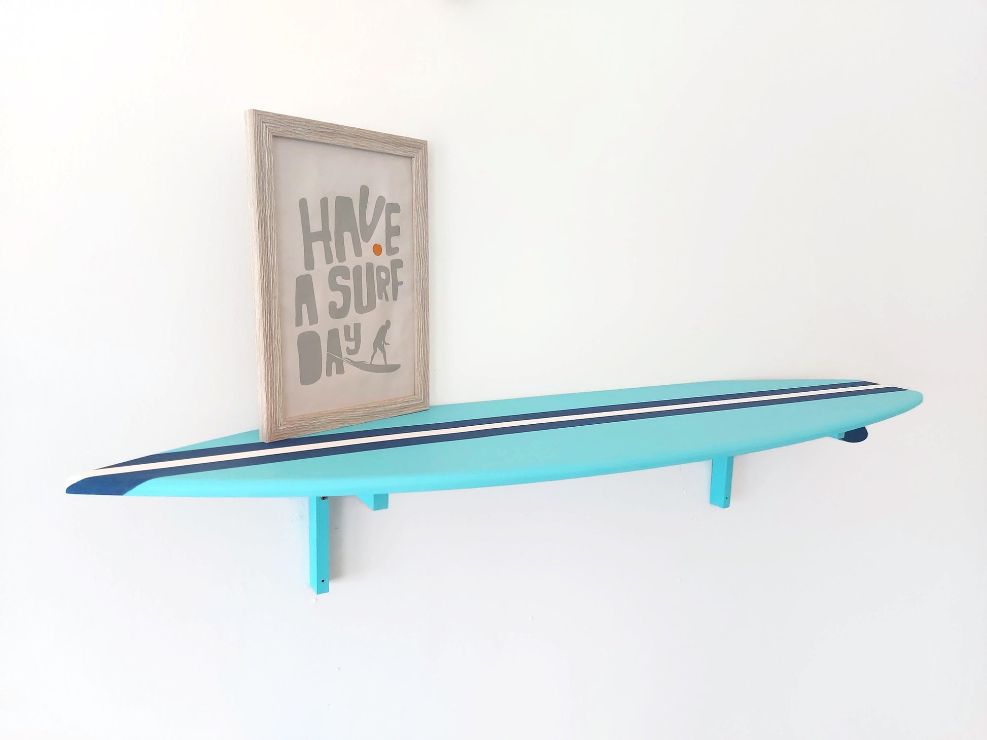 Beach house decoration surfboard wall art coral and blue design