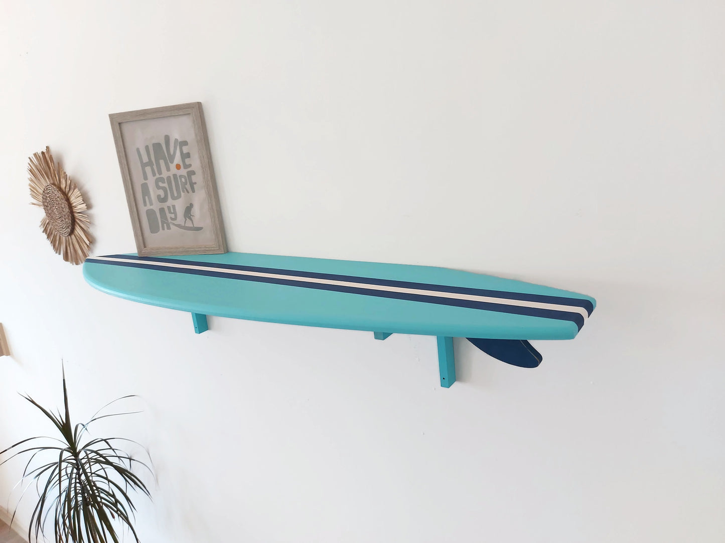 Tropical coastal decor wooden surfboard shelf for beach room