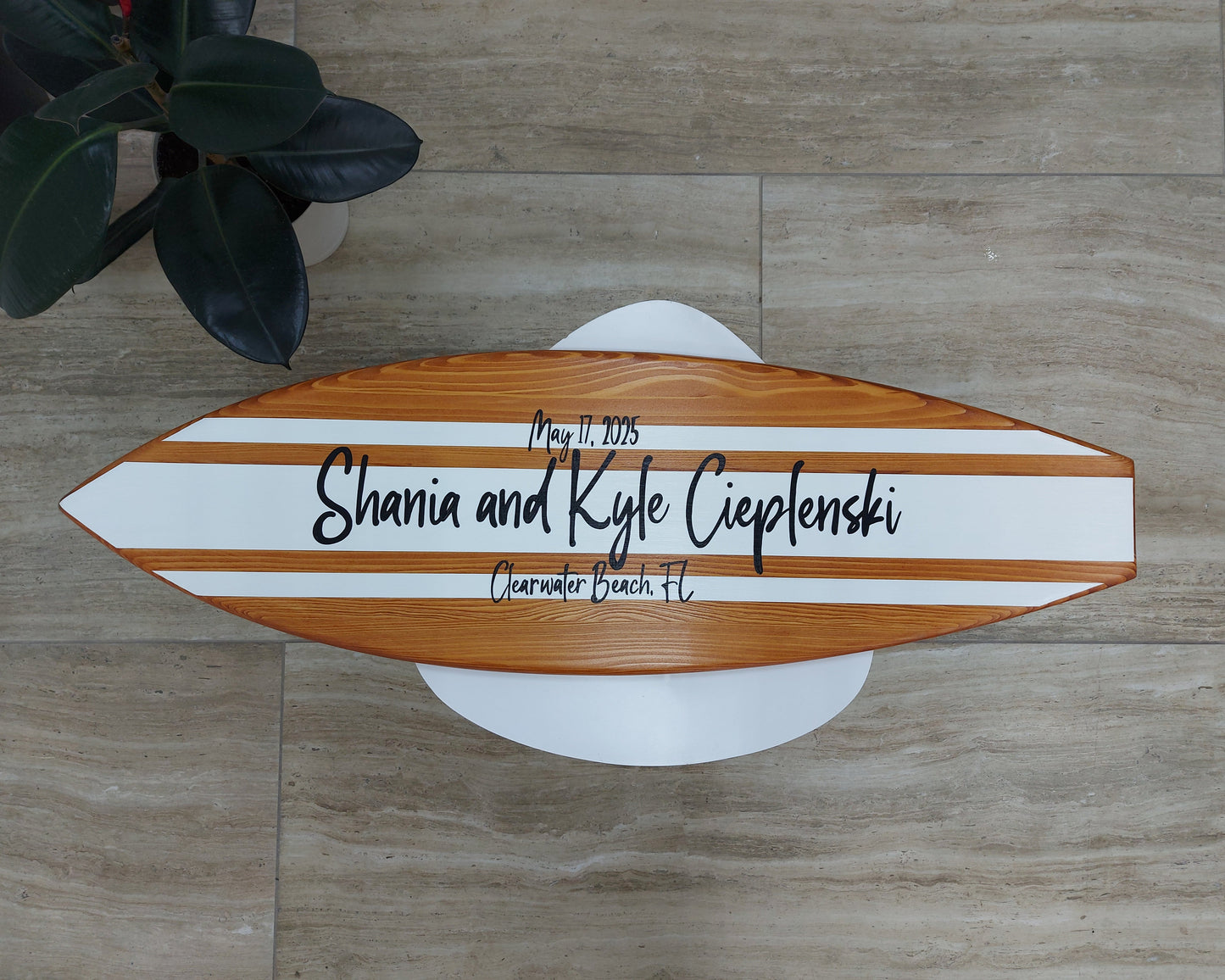 Wooden surfboard alternative guest book wedding sign custom