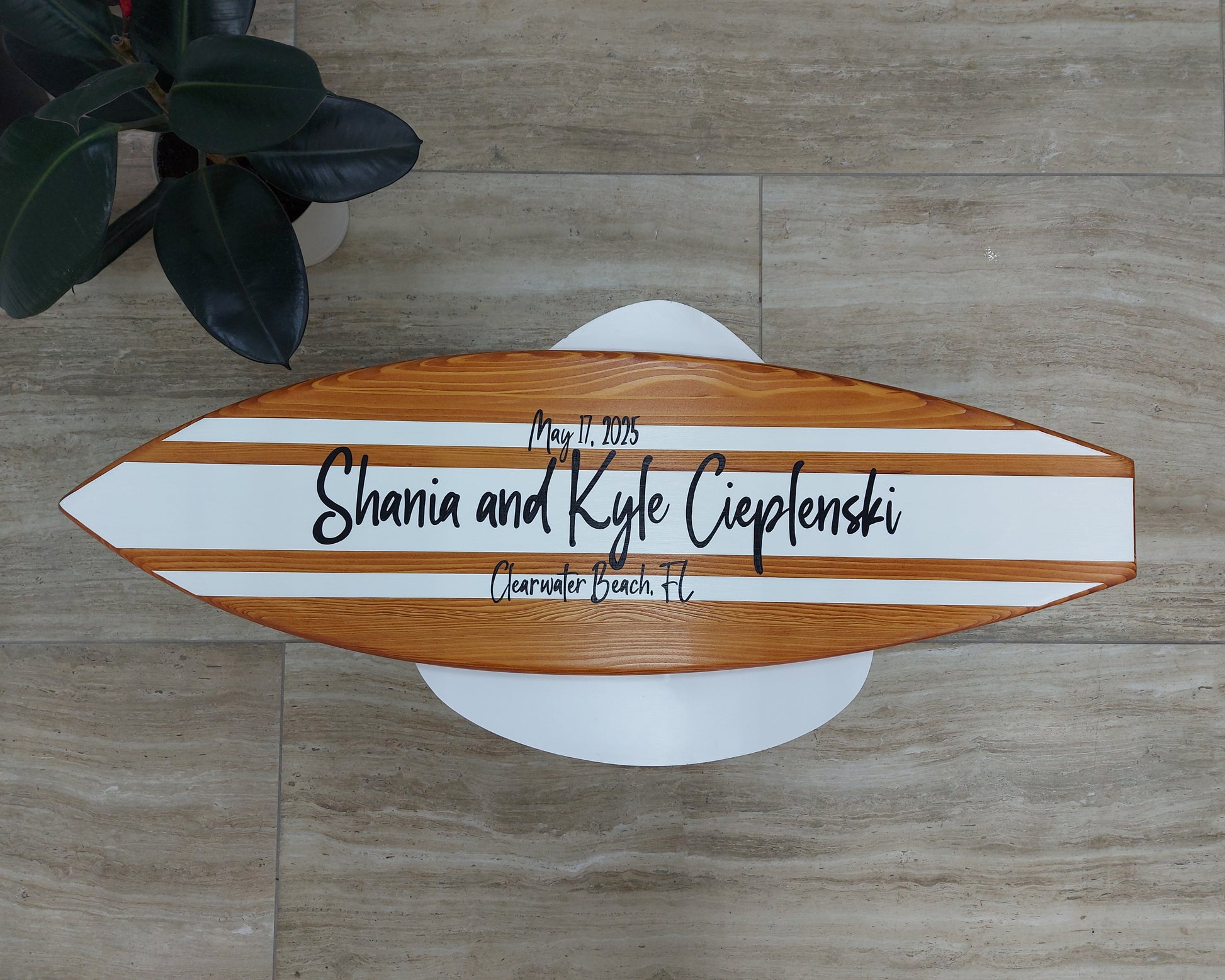 Wooden surfboard alternative guest book wedding sign custom