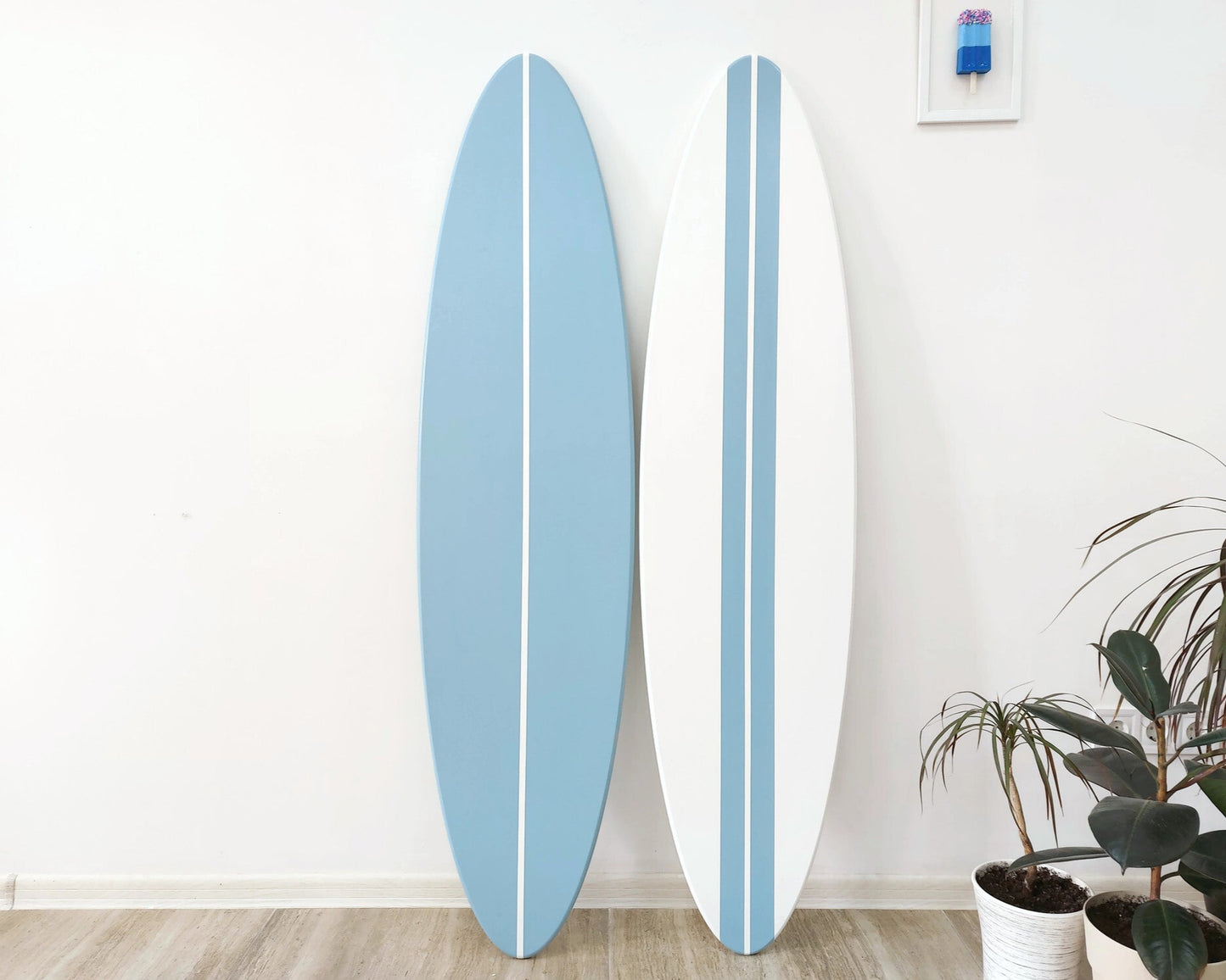 Wooden surfboard art décor surf-themed interior design sign