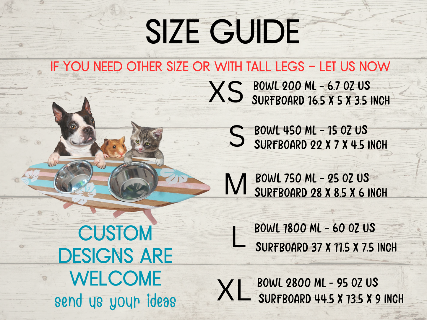 Dog Cat Bowl Holder Personalized Surfboard Pet Feeding Stand