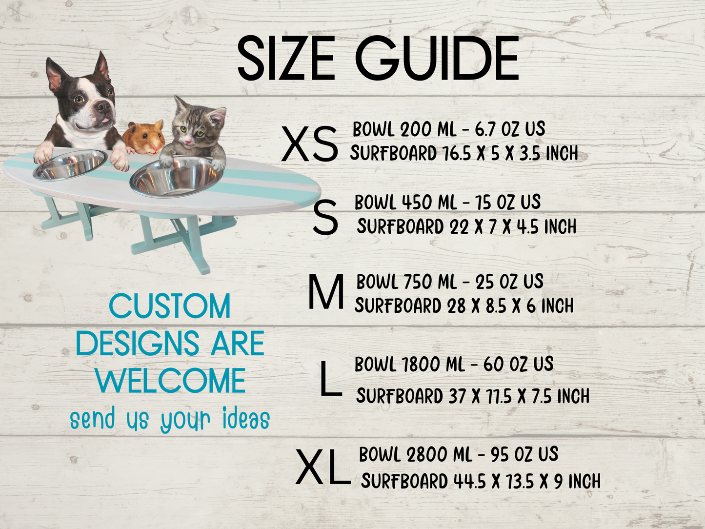 Surfboard Cat Dog Bowl Holder Feeding Personalized Pet Stand